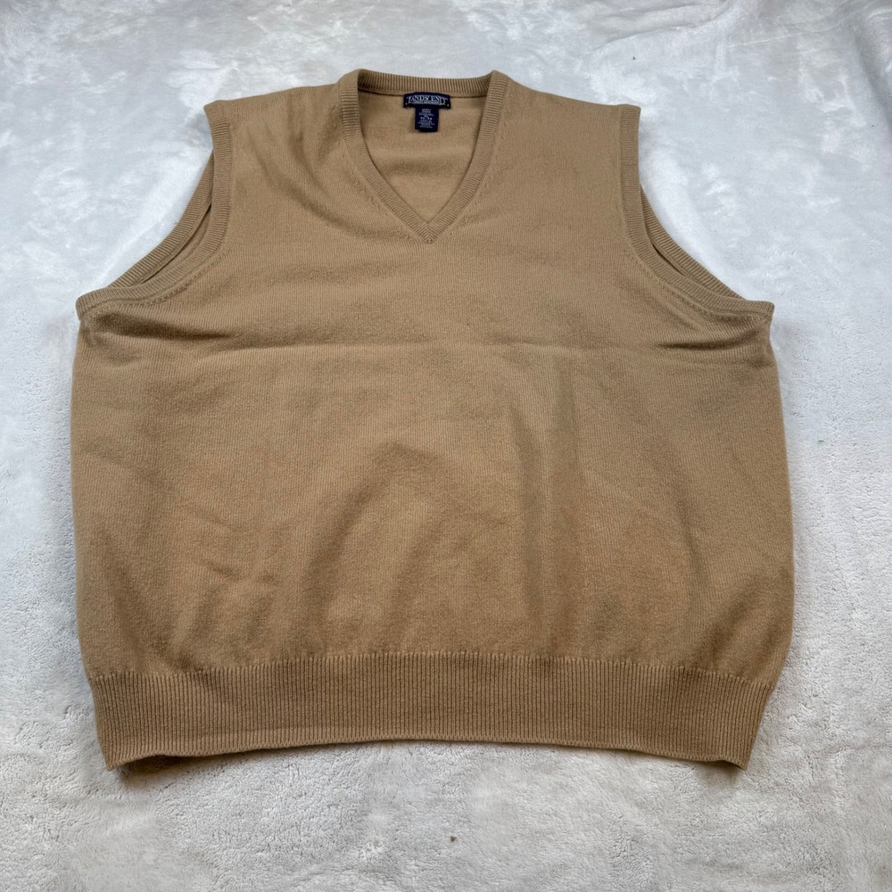 Lands' End Mens Lambswool Vest Sweater Sleeveless‎ Tan XL 46-48 Scotland